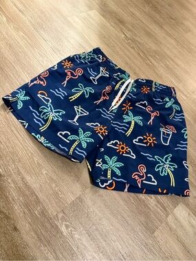 Chubbies Navy Palm Tree & Neon Print Swim Trunks